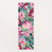 モダンな熱帯ティール（緑がかった色）のピンクの花柄のフラミンゴ ヨガマット (裏面)