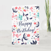 モダンな熱帯パステル調の花のハッピーバースデー カード (正面)