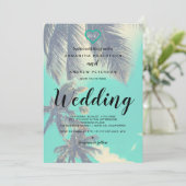 モダンな熱帯ビーチのやし上敷の写真の結婚式 招待状 (スタンド正面)