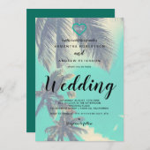 モダンな熱帯ビーチのやし上敷の写真の結婚式 招待状 (正面/裏面)