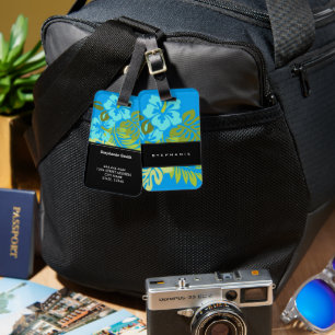 モダンな熱帯ビーチのハイビスカスの紺碧の青 ラゲッジタグ