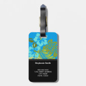 モダンな熱帯ビーチのハイビスカスの紺碧の青 ラゲッジタグ (裏面縦)