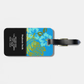 モダンな熱帯ビーチのハイビスカスの紺碧の青 ラゲッジタグ (裏面横)