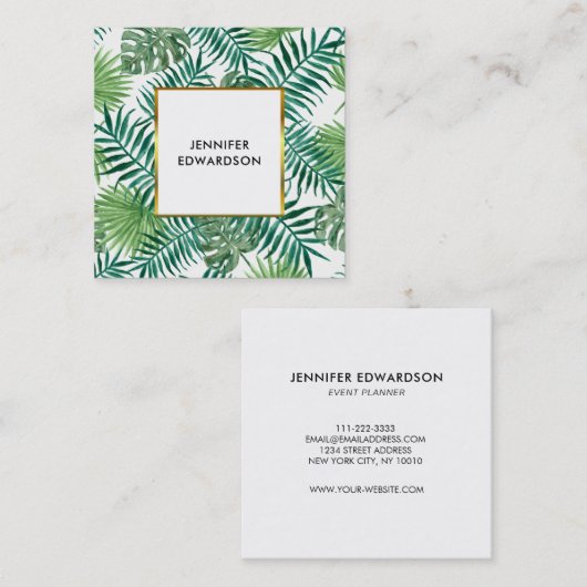 モダンな熱帯水彩画はプロフェッショナルを去ります スクエア名刺 (正面/裏面)