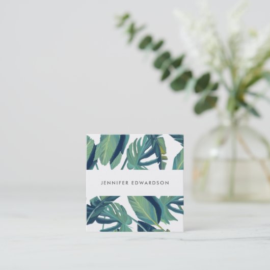 モダンな熱帯水彩画はプロフェッショナルを去ります スクエア名刺 (スタンド正面)