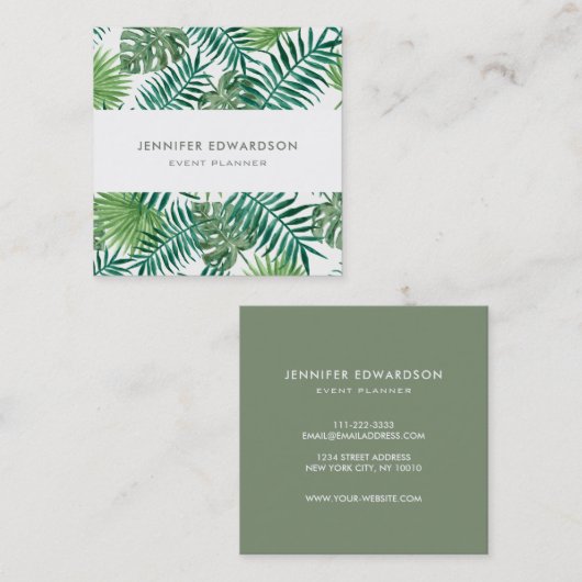 モダンな熱帯水彩画はプロフェッショナルを去ります スクエア名刺 (正面/裏面)