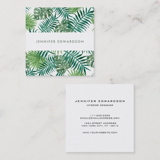 モダンな熱帯水彩画はプロフェッショナルを去ります スクエア名刺 (正面/裏面)