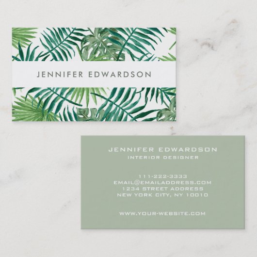 モダンな熱帯水彩画はプロフェッショナルを去ります 名刺 (正面/裏面)