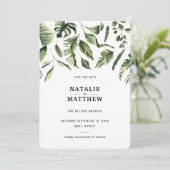 モダンな熱帯葉の保存日付カード サンキューカード (スタンド正面)