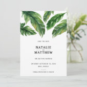 モダンな熱帯葉の保存日付カード サンキューカード (スタンド正面)