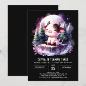 モダンな牛の誕生日 招待状 (正面/裏面)