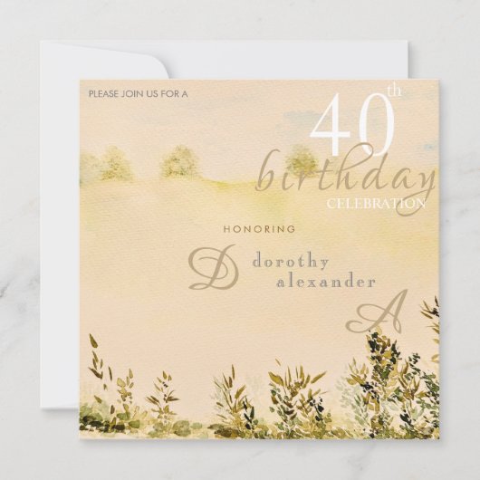モダンな牧場の花の風景 誕生日 招待状 (正面)