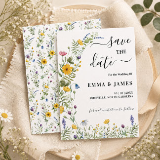 モダンな牧草地でのボヘミアンウェディング セーブザデート