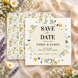 モダンな牧草地での結婚式+ボヘミアン+野の花 セーブザデート