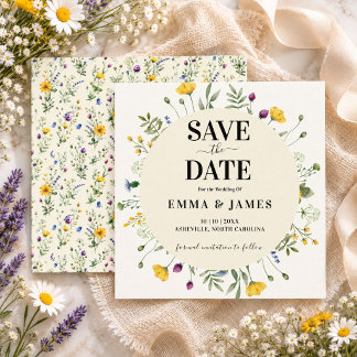 モダンな牧草地での結婚式+ボヘミアン+野の花 セーブザデート