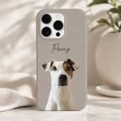 モダンな犬の写真と手書きペットの名前 iPhoneケース