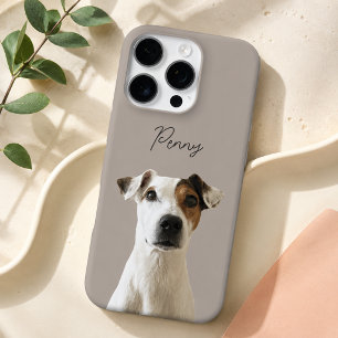 モダンな犬の写真と手書きペットの名前 iPhone 16 PROケース
