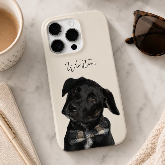 モダンな犬の写真と手書き風ペットの名前 iPhoneケース