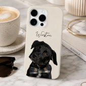 モダンな犬の写真と手書き風ペットの名前 iPhoneケース