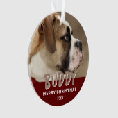 モダンな犬の写真 赤いメリークリスマス ペットのお守り オーナメント (正面)