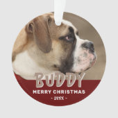 モダンな犬の写真 赤いメリークリスマス ペットのお守り オーナメント (正面)