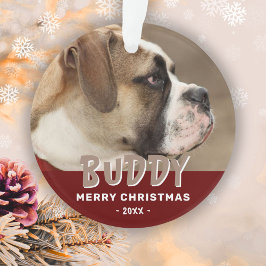 モダンな犬の写真 赤いメリークリスマス ペットのお守り オーナメント