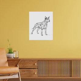 モダンな犬の線画アート ポスター
