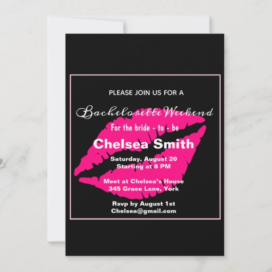 モダンな独身最後の週末予定 黒 招待状 (正面)