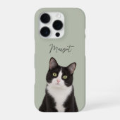 モダンな猫の写真と手書き風ペットの名前 iPhoneケース (裏面)