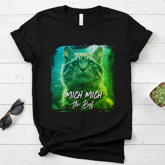 モダンな猫フレーム - 名前入り猫の写真 Tシャツ