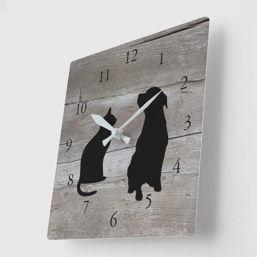 モダンな猫犬はペット木背景のシルエットを描きます スクエア壁時計 (傾斜)