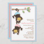 モダンな猿の双生児の女の子及び男の子のベビーシャワー 招待状 (正面/裏面)