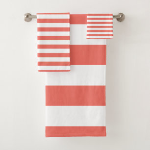 モダンな珊瑚および白い縞模様 バスタオルセット