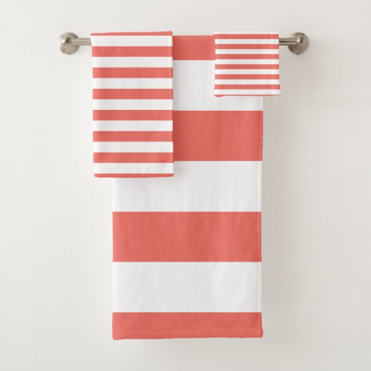 モダンな珊瑚および白い縞模様 バスタオルセット (インサイチュ)