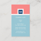 モダンな珊瑚および青いモノグラムの名刺 名刺 (正面)