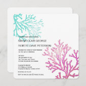 モダンな珊瑚のビーチの行先の結婚式招待状 招待状 (正面/裏面)