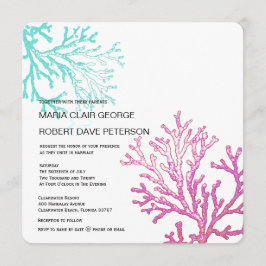 モダンな珊瑚のビーチの行先の結婚式招待状 招待状
