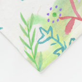 モダンな珊瑚のピンクのティール（緑がかった色）の水彩画の花柄パターン フリースブランケット (角)