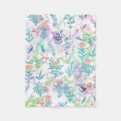 モダンな珊瑚のピンクのティール(緑がかった色)の水彩画の花柄パターン フリースブランケット (正面)