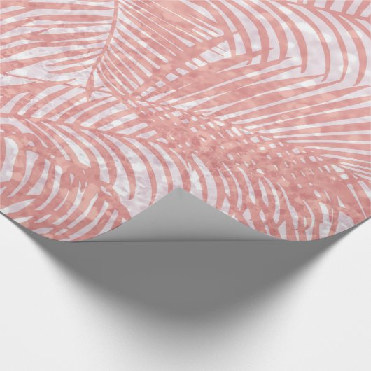 モダンな珊瑚のピンクのフェイクなグリッターのエレガントなヤシの木 ラッピングペーパー (角)