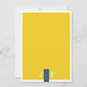 モダンな現代風のイエローとブルーのミニマルウェディング 招待状 (裏面)