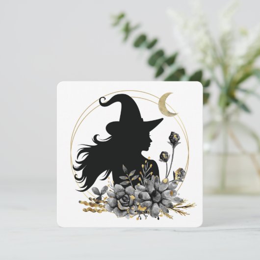 モダンな現代風ハロウィンの魔女 招待状 (スタンド正面)