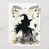 モダンな現代風ハロウィーンの魔女3 招待状 (正面/裏面)