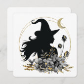 モダンな現代風ハロウィーンの魔女 招待状 (正面/裏面)