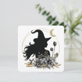 モダンな現代風ハロウィーンの魔女 招待状 (スタンド正面)