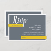 モダンな現代風 グレーとイエローのウェディング ミニマル 出欠カード (正面/裏面)