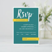 モダンな現代風 緑と黄色のミニマルな結婚式 出欠カード (スタンド正面)