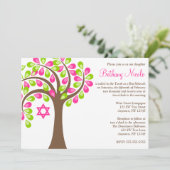 モダンな生命の木 ピンク 緑 バット・ミツバ 招待状 (スタンド正面)