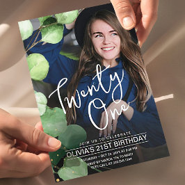 モダンな田舎風のエレガントな21歳の誕生日写真 招待状