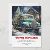 モダンな田舎風のクリスマスシーンの水彩画 赤いトラック シーズンカード (正面)